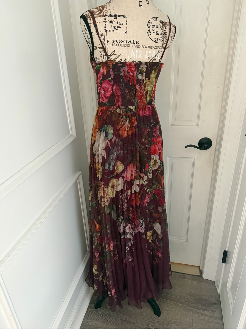 AQUA Pleated Floral Guest of Dress ~ Floral Bustier Maxi Dress in Deep Plum - Picture 10 of 13